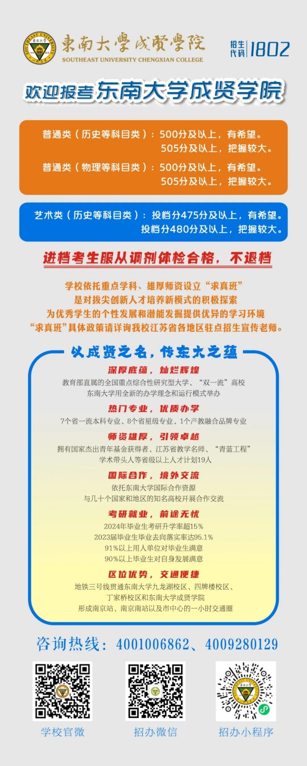 東南大學成賢學院2024年江蘇省考生<a  target=