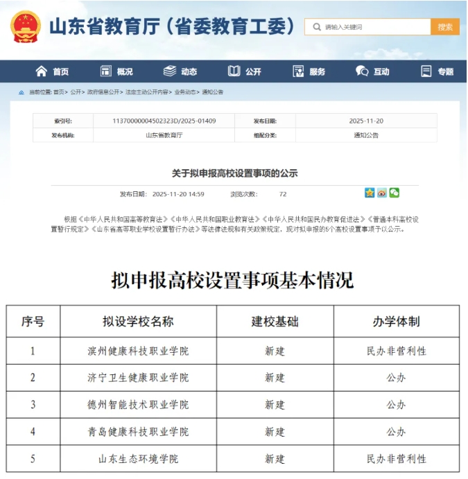 山東省教育廳公示！5所新大學(xué)，來了！.png